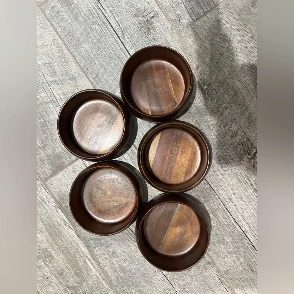 Vintage Lebanon Supply Co Walnut Bowls Set of 5 -Mid Century Solid Wood 5 Inch